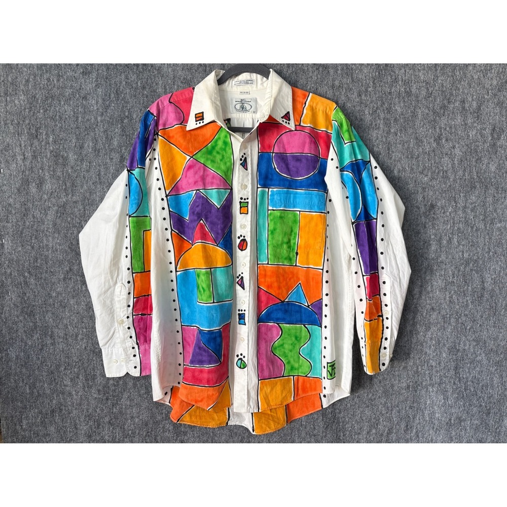 Van Heusen 417 Mens Hand Painted Geometric Pop Art Cotton Shirt White 16.5 32/33